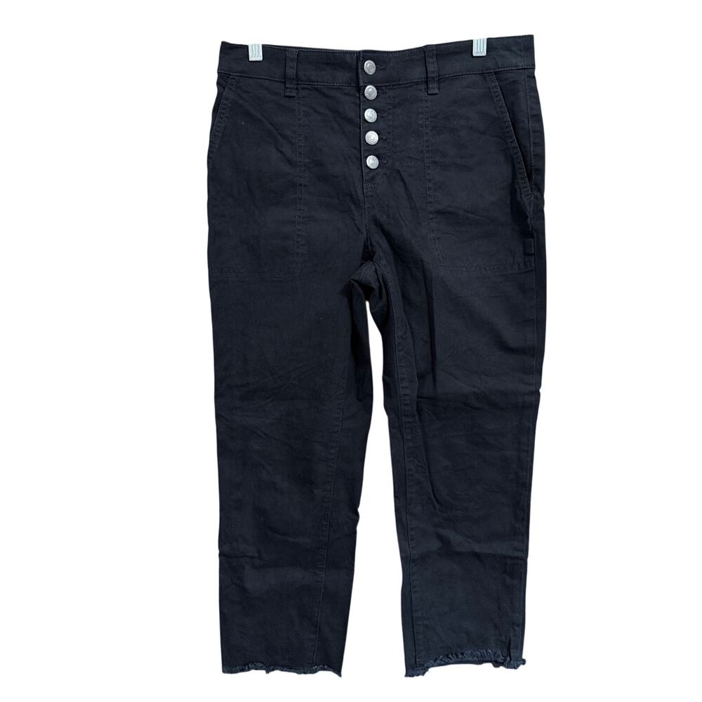 Loft Womens Jeans Black Mid Rise Petite Button Fly Raw Hems Stretch 6P